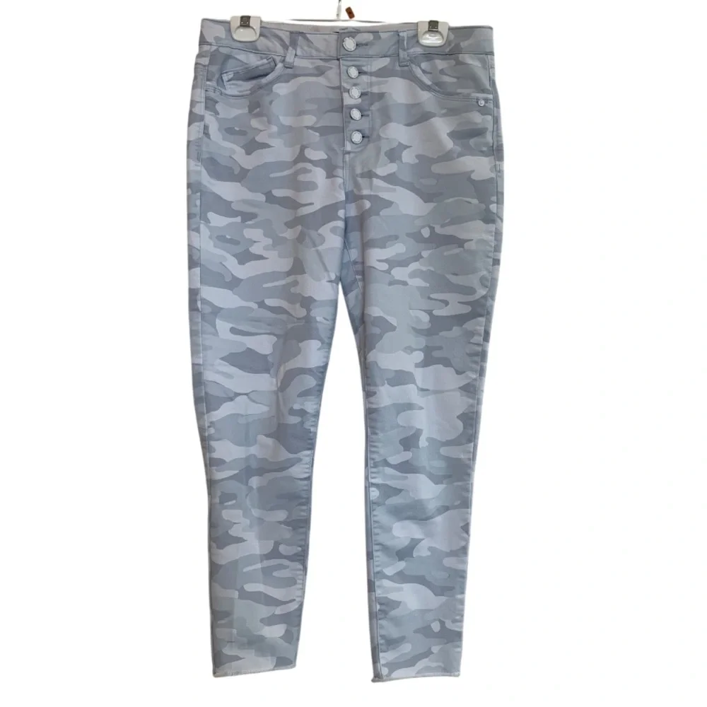 MAC AND ME Jeans Pants Jeggings Leggings Blue Gray Camo 5-Button Fly Hem Small - Picture 2 of 16